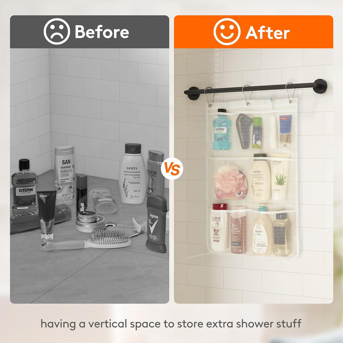 Cruise Essentials Shower Caddy Must-Have, 7 Pockets Hanging Bathroom Organizer with Quick-Dry Mesh, Portable Shower Bag to Storage Soap, Shampoo, for RVing, Travel, Camping, White, 2 Packs