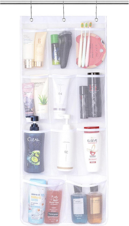 Cruise Essentials Shower Caddy Must-Have, 7 Pockets Hanging Bathroom Organizer with Quick-Dry Mesh, Portable Shower Bag to Storage Soap, Shampoo, for RVing, Travel, Camping, White, 2 Packs