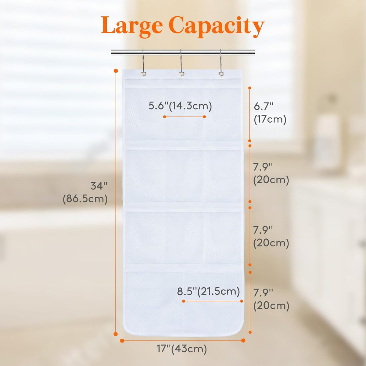 Cruise Essentials Shower Caddy Must-Have, 7 Pockets Hanging Bathroom Organizer with Quick-Dry Mesh, Portable Shower Bag to Storage Soap, Shampoo, for RVing, Travel, Camping, White, 2 Packs