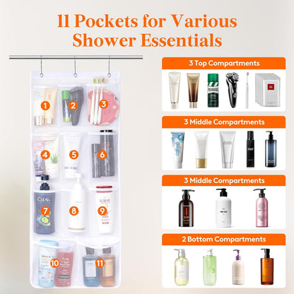 Cruise Essentials Shower Caddy Must-Have, 7 Pockets Hanging Bathroom Organizer with Quick-Dry Mesh, Portable Shower Bag to Storage Soap, Shampoo, for RVing, Travel, Camping, White, 2 Packs