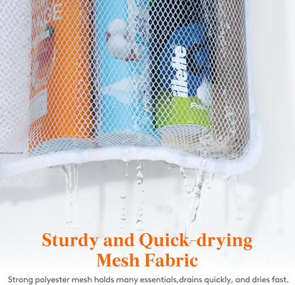 Cruise Essentials Shower Caddy Must-Have, 7 Pockets Hanging Bathroom Organizer with Quick-Dry Mesh, Portable Shower Bag to Storage Soap, Shampoo, for RVing, Travel, Camping, White, 2 Packs