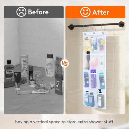 Cruise Essentials Shower Caddy Must-Have, 7 Pockets Hanging Bathroom Organizer with Quick-Dry Mesh, Portable Shower Bag to Storage Soap, Shampoo, for RVing, Travel, Camping, White, 2 Packs