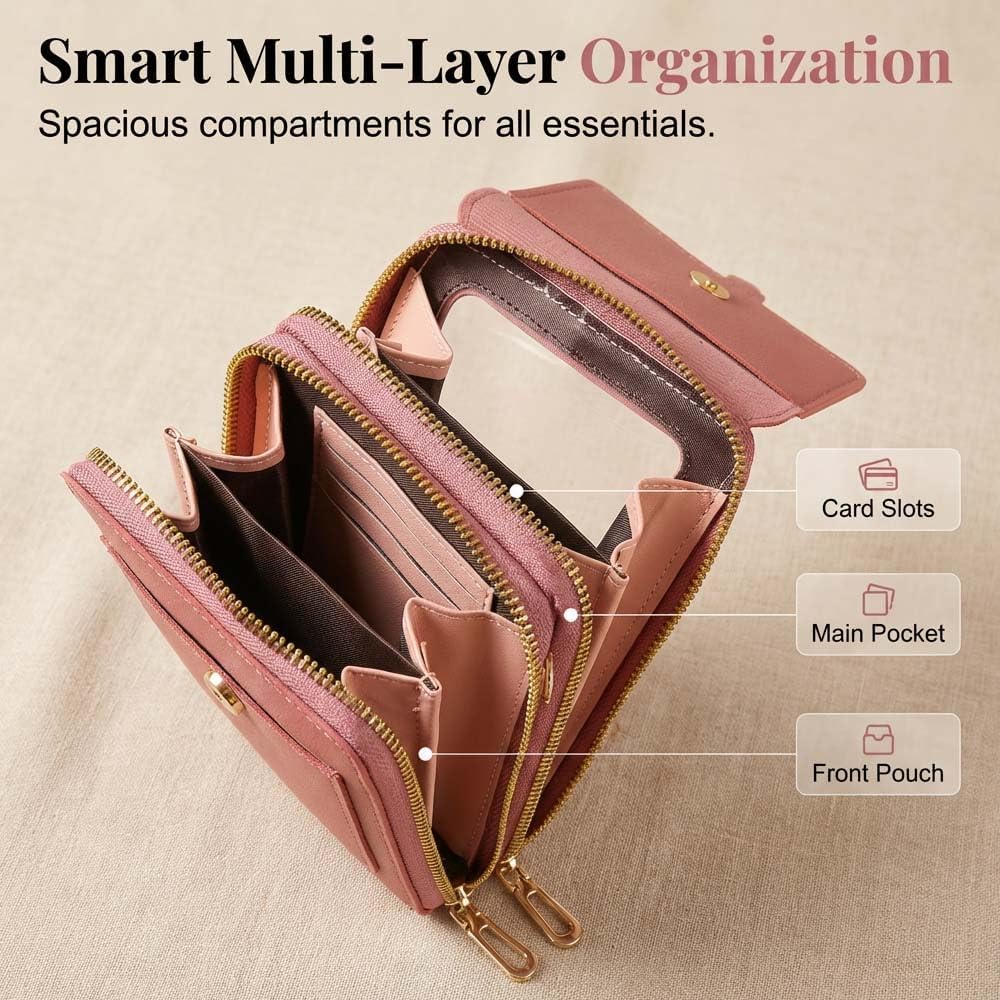 Touchscreen Phone Crossbody Bag for Women, 2026 Anti-Theft Leather Bag for Travel Daily | Touchscreen Phone