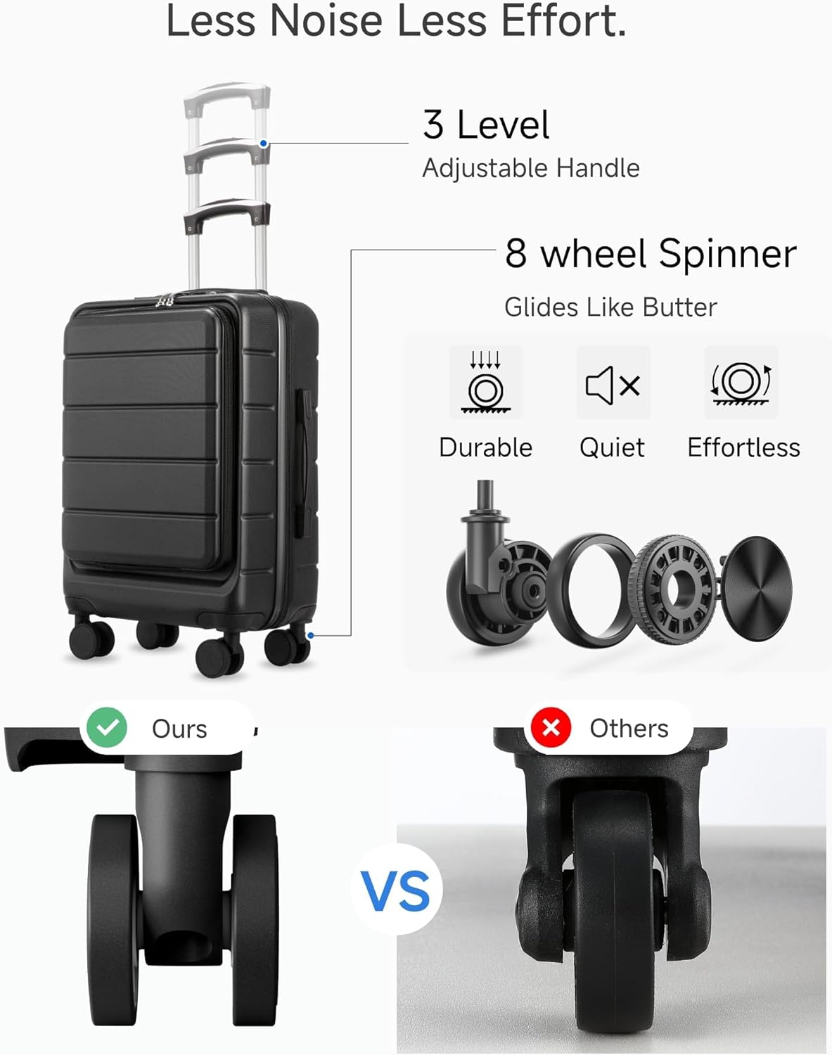 Carry On Luggage 22 x 14 x 9 Airline Approved, H1F Front Pocket Hardside Suitcase with Spinner Wheels, TSA Lock, Includes Tote Bag (FX-Lite, Black, Sets)