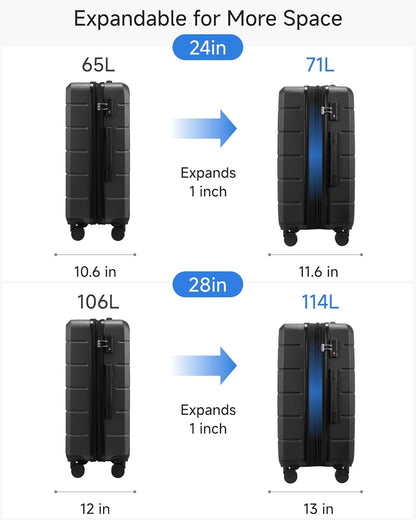 Carry On Luggage 22 x 14 x 9 Airline Approved, H1F Front Pocket Hardside Suitcase with Spinner Wheels, TSA Lock, Includes Tote Bag (FX-Lite, Black, Sets)