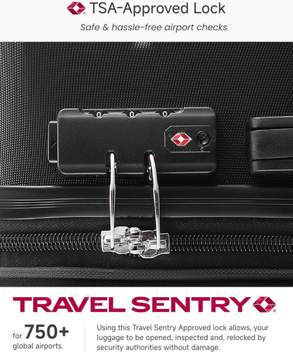 Carry On Luggage 22 x 14 x 9 Airline Approved, H1F Front Pocket Hardside Suitcase with Spinner Wheels, TSA Lock, Includes Tote Bag (FX-Lite, Black, Sets)