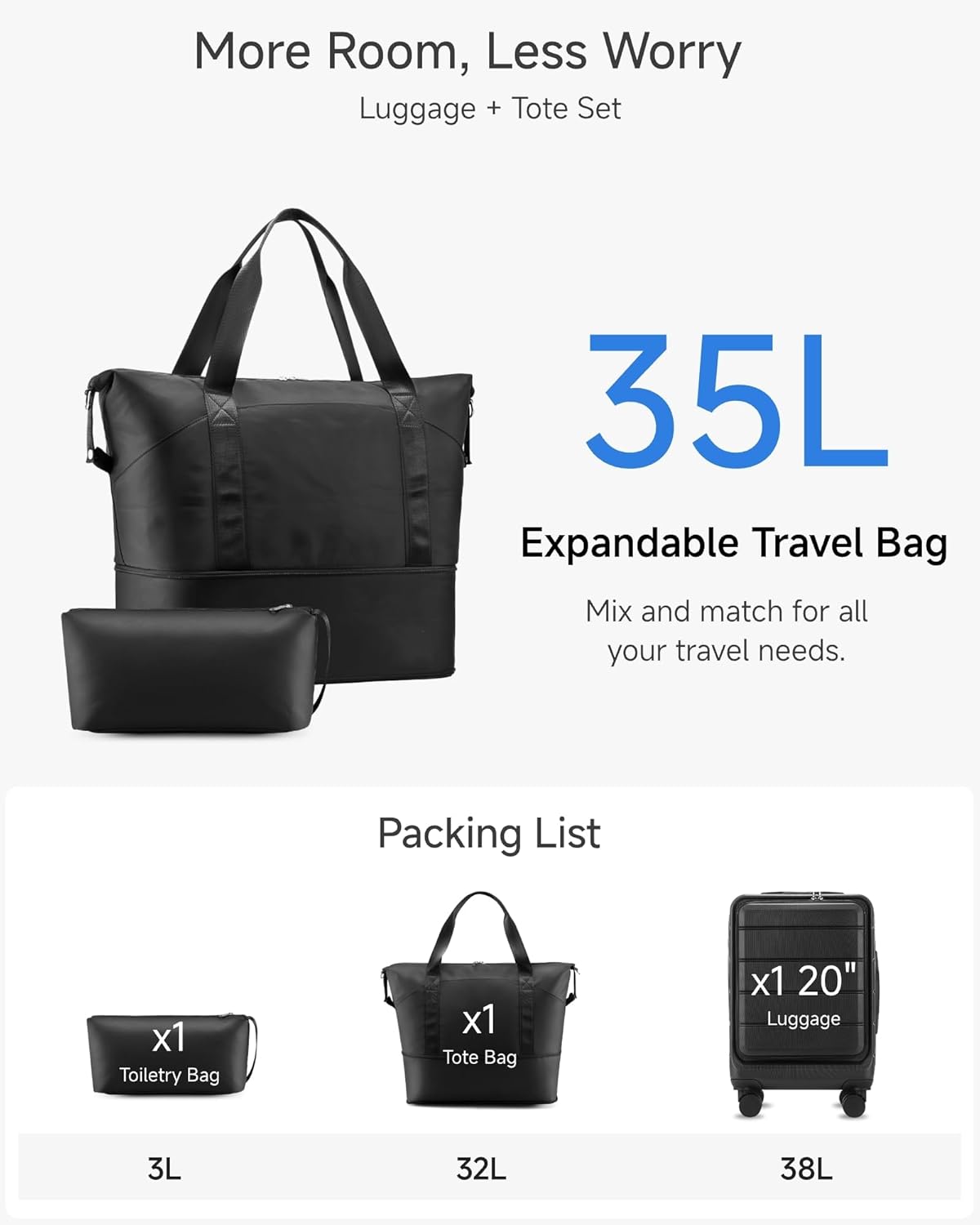 Carry On Luggage 22 x 14 x 9 Airline Approved, H1F Front Pocket Hardside Suitcase with Spinner Wheels, TSA Lock, Includes Tote Bag (FX-Lite, Black, Sets)