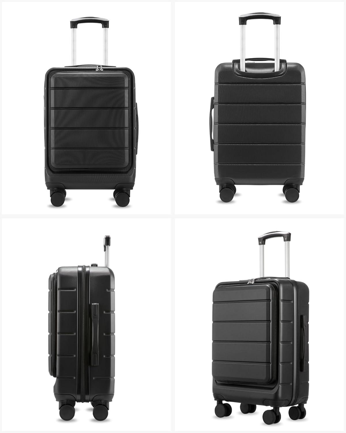 Carry On Luggage 22 x 14 x 9 Airline Approved, H1F Front Pocket Hardside Suitcase with Spinner Wheels, TSA Lock, Includes Tote Bag (FX-Lite, Black, Sets)