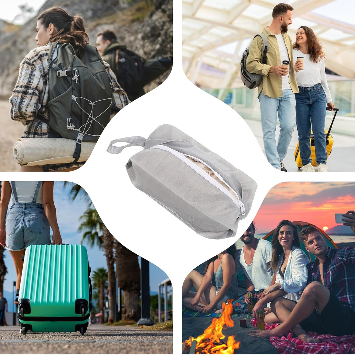 Portable 3PCS Travel Socks Underwear Organizer Bag with Zip, Compression Travel Toiletry Storage Bags with Handles Packing Pouches for Packing Cubes Suitcase Luggage Ties Panties Cosmetics
