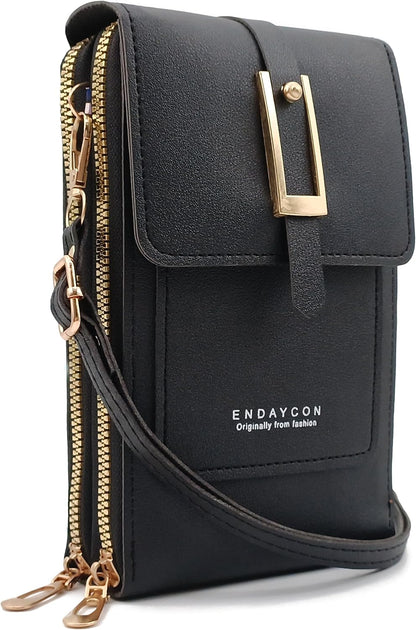 Anti Theft Cell Phone Purses for Women Small RFID Blocking Forever Young Crossbody Bag with Wallet PU Leather Shoulder Mini Bag Phone Wallet Card Slots Black Purse