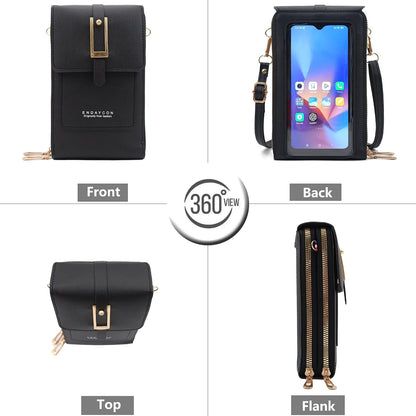Anti Theft Cell Phone Purses for Women Small RFID Blocking Forever Young Crossbody Bag with Wallet PU Leather Shoulder Mini Bag Phone Wallet Card Slots Black Purse