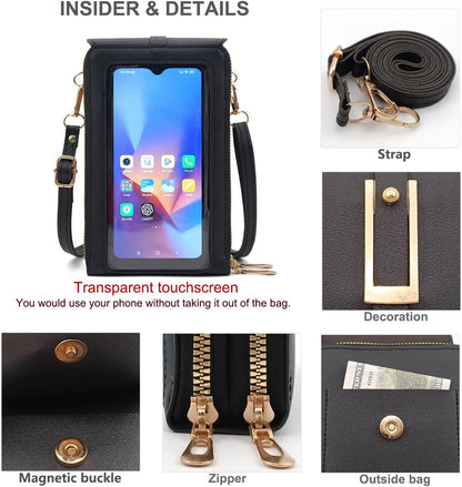 Anti Theft Cell Phone Purses for Women Small RFID Blocking Forever Young Crossbody Bag with Wallet PU Leather Shoulder Mini Bag Phone Wallet Card Slots Black Purse
