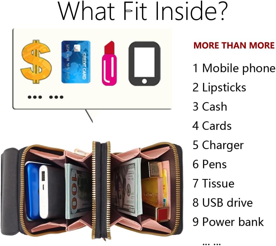 Anti Theft Cell Phone Purses for Women Small RFID Blocking Forever Young Crossbody Bag with Wallet PU Leather Shoulder Mini Bag Phone Wallet Card Slots Black Purse