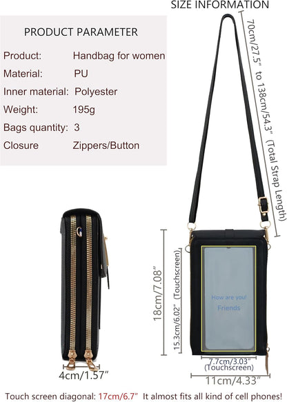 Anti Theft Cell Phone Purses for Women Small RFID Blocking Forever Young Crossbody Bag with Wallet PU Leather Shoulder Mini Bag Phone Wallet Card Slots Black Purse
