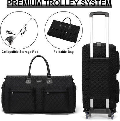 Convertible Rolling Garment Bag, Carry-On Duffle | 3-in-1 carry-on rolling duffle bag with wheels, suit carrier for overnight travel for both men and women