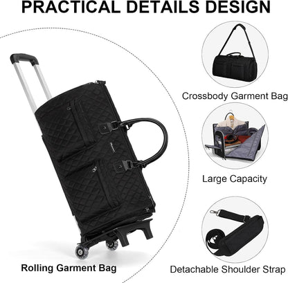 Convertible Rolling Garment Bag, Carry-On Duffle | 3-in-1 carry-on rolling duffle bag with wheels, suit carrier for overnight travel for both men and women
