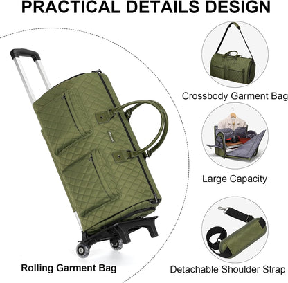 Convertible Rolling Garment Bag, Carry-On Duffle | 3-in-1 carry-on rolling duffle bag with wheels, suit carrier for overnight travel for both men and women