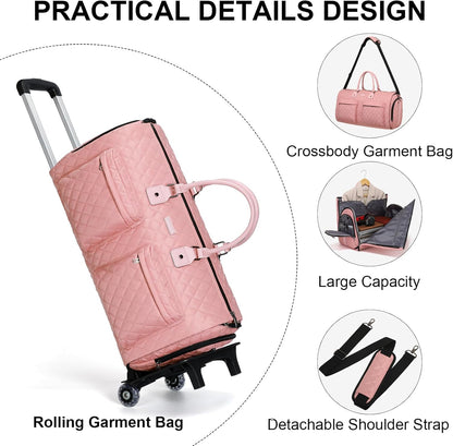 Convertible Rolling Garment Bag, Carry-On Duffle | 3-in-1 carry-on rolling duffle bag with wheels, suit carrier for overnight travel for both men and women
