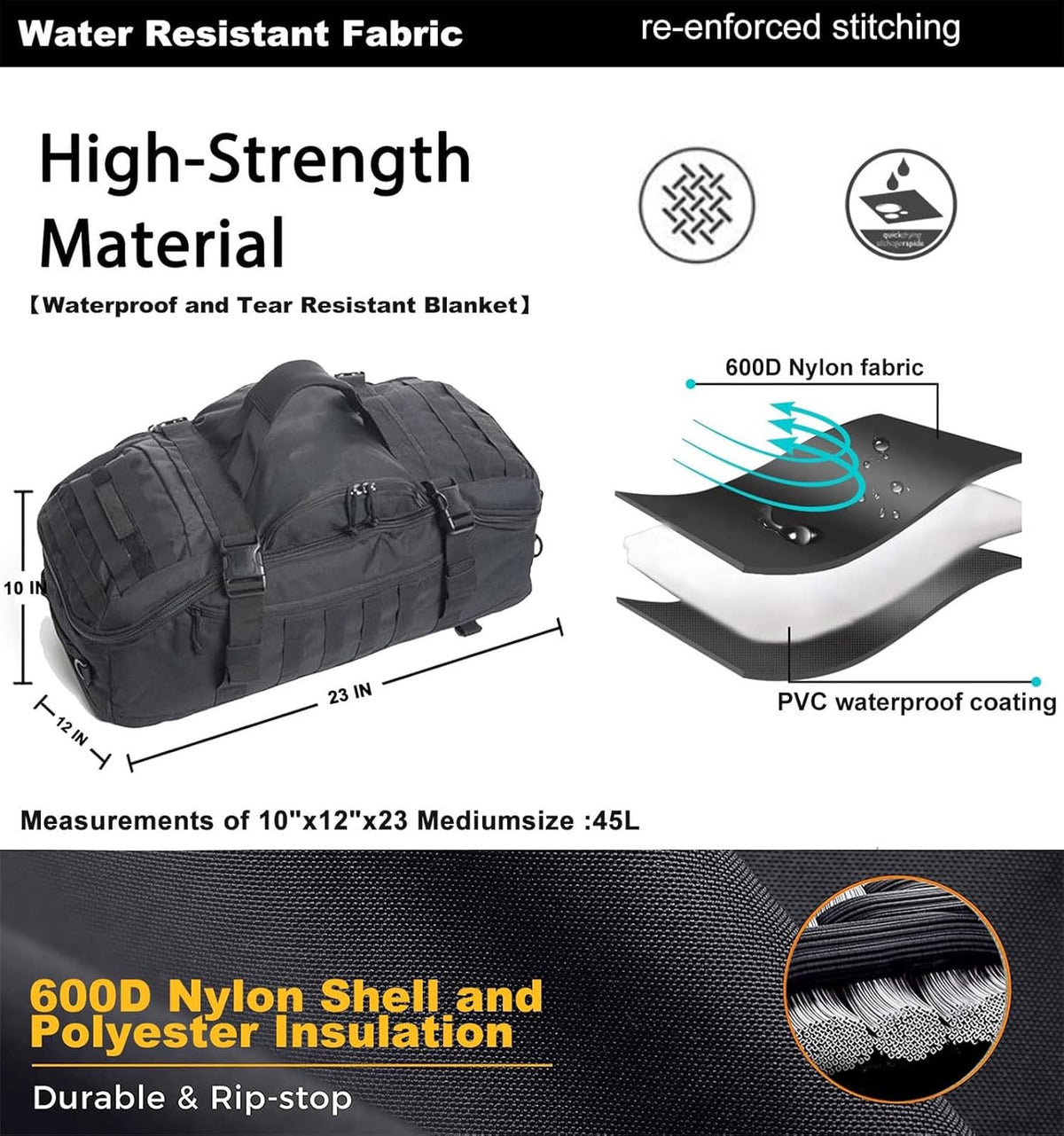 3-in-1 Gym Bag Duffle Bags Backpack - Travel Bag with Shoes Compartment | Sports Duffel Bag for Men Women Ideal for Workout,Weekender,Military,Sports,Overnight,Basketball,Tactical,Football,Baseball