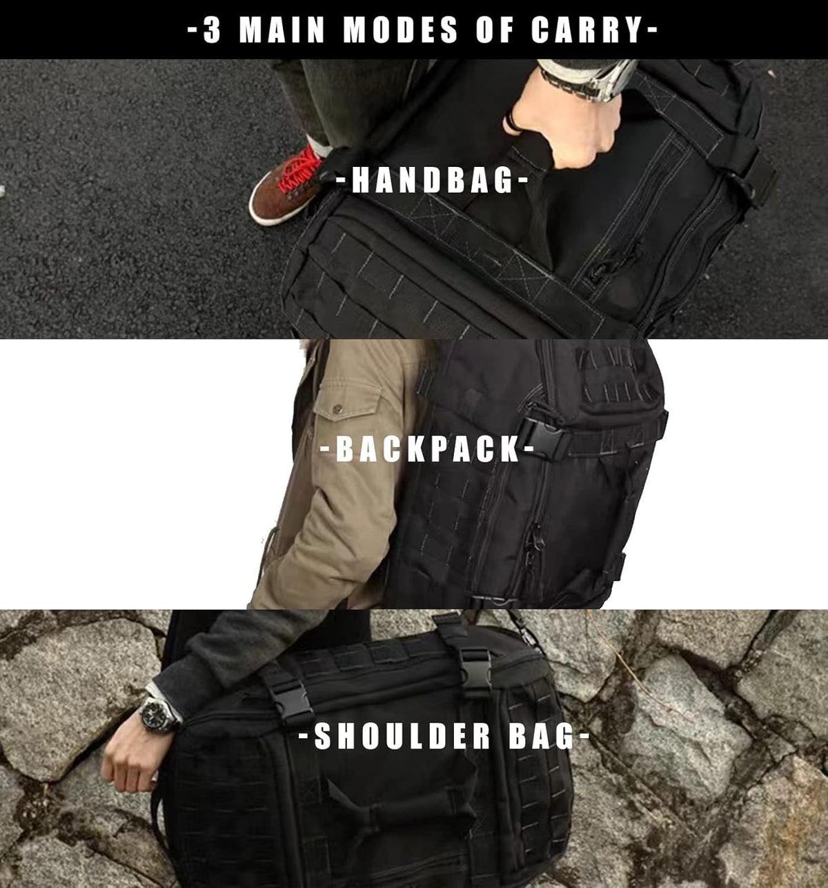3-in-1 Gym Bag Duffle Bags Backpack - Travel Bag with Shoes Compartment | Sports Duffel Bag for Men Women Ideal for Workout,Weekender,Military,Sports,Overnight,Basketball,Tactical,Football,Baseball