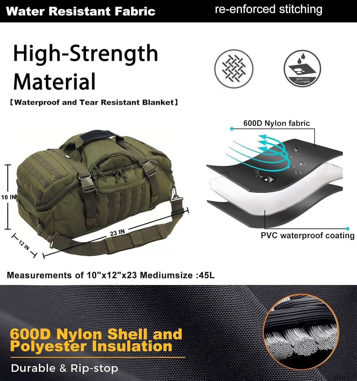 3-in-1 Gym Bag Duffle Bags Backpack - Travel Bag with Shoes Compartment | Sports Duffel Bag for Men Women Ideal for Workout,Weekender,Military,Sports,Overnight,Basketball,Tactical,Football,Baseball