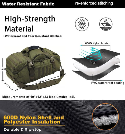 3-in-1 Gym Bag Duffle Bags Backpack - Travel Bag with Shoes Compartment | Sports Duffel Bag for Men Women Ideal for Workout,Weekender,Military,Sports,Overnight,Basketball,Tactical,Football,Baseball