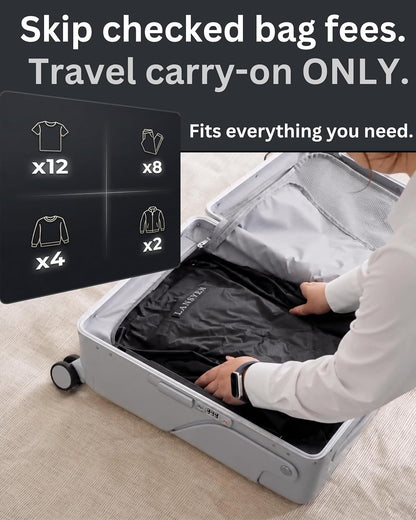 travel pack vacuum kit - Reusable Nylon Compression Bags + Rechargeable Pump - Save 60% Space - vacuum travel bags with pump - for Carry-On & Suitcase
