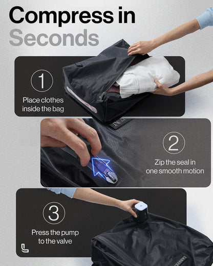 travel pack vacuum kit - Reusable Nylon Compression Bags + Rechargeable Pump - Save 60% Space - vacuum travel bags with pump - for Carry-On & Suitcase
