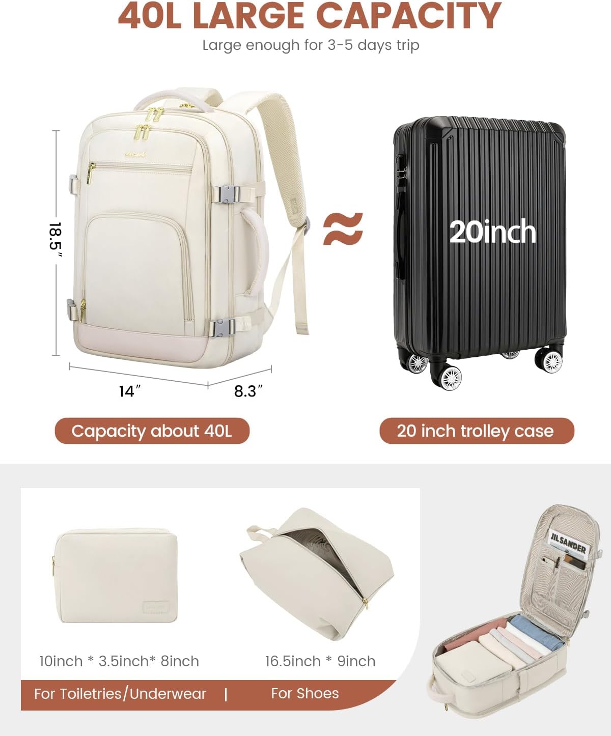 50L Rolling Backpack with Wheels, 18 Inch Carry On Luggage for Women, Water Resistant Wheeled Travel Backpack, Flight Approved Underseat Trolley Bag for Business, Overnight Trips, College