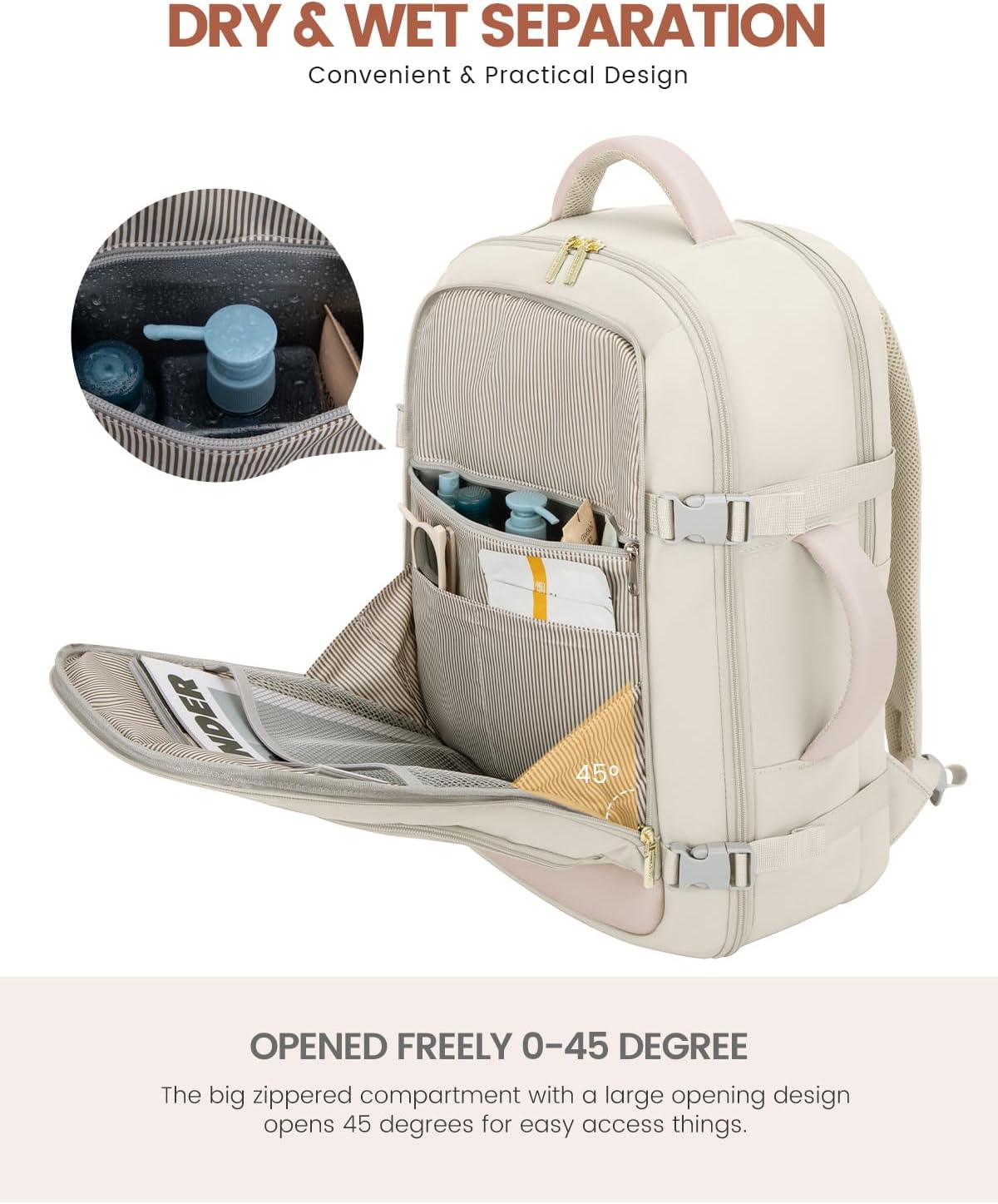 50L Rolling Backpack with Wheels, 18 Inch Carry On Luggage for Women, Water Resistant Wheeled Travel Backpack, Flight Approved Underseat Trolley Bag for Business, Overnight Trips, College