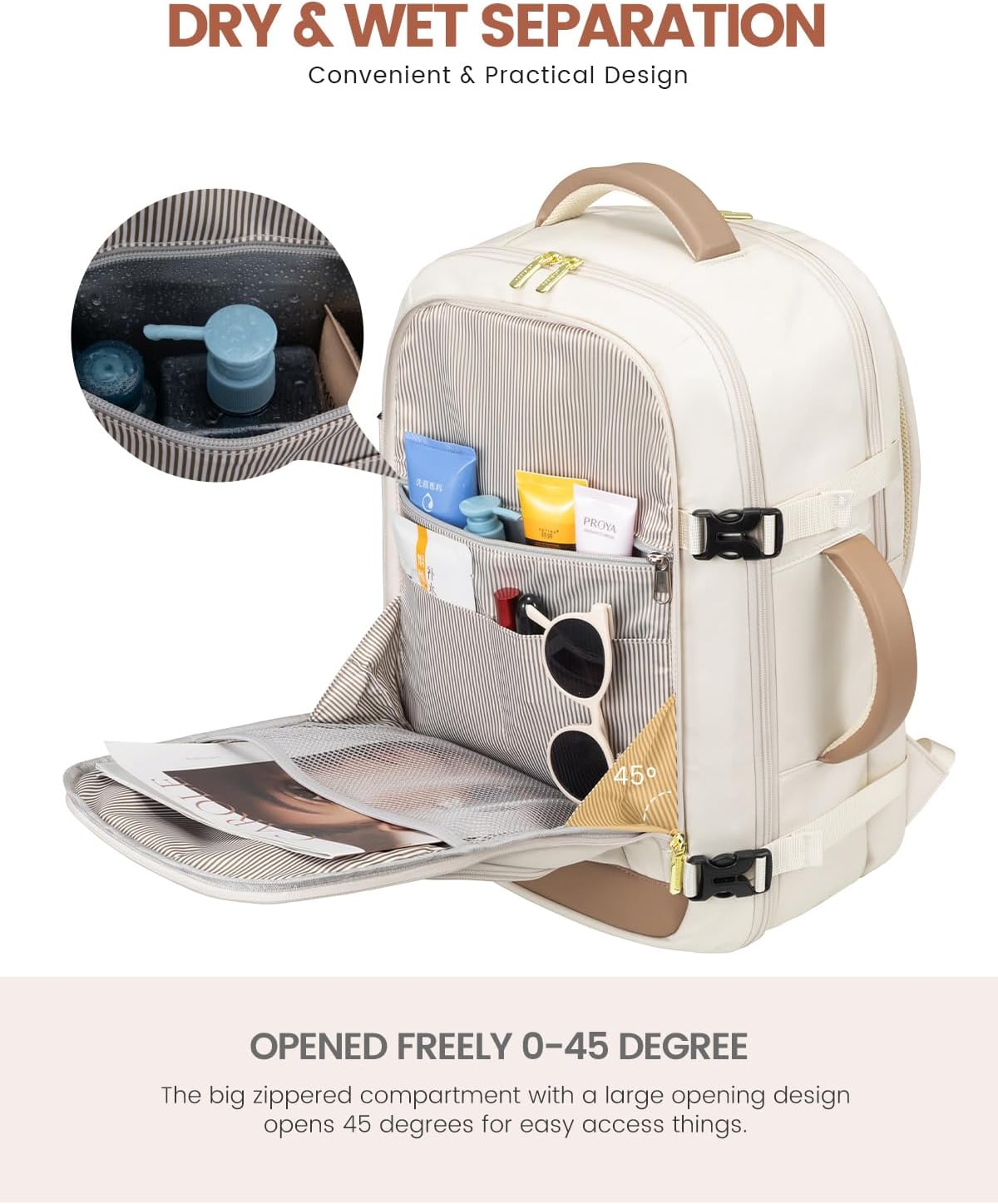 50L Rolling Backpack with Wheels, 18 Inch Carry On Luggage for Women, Water Resistant Wheeled Travel Backpack, Flight Approved Underseat Trolley Bag for Business, Overnight Trips, College