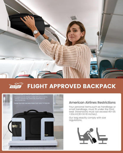 50L Rolling Backpack with Wheels, 18 Inch Carry On Luggage for Women, Water Resistant Wheeled Travel Backpack, Flight Approved Underseat Trolley Bag for Business, Overnight Trips, College