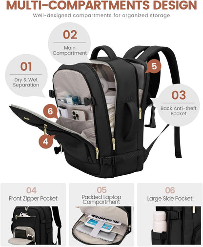 50L Rolling Backpack with Wheels, 18 Inch Carry On Luggage for Women, Water Resistant Wheeled Travel Backpack, Flight Approved Underseat Trolley Bag for Business, Overnight Trips, College