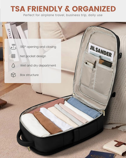 50L Rolling Backpack with Wheels, 18 Inch Carry On Luggage for Women, Water Resistant Wheeled Travel Backpack, Flight Approved Underseat Trolley Bag for Business, Overnight Trips, College