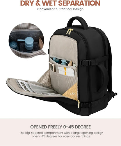 50L Rolling Backpack with Wheels, 18 Inch Carry On Luggage for Women, Water Resistant Wheeled Travel Backpack, Flight Approved Underseat Trolley Bag for Business, Overnight Trips, College