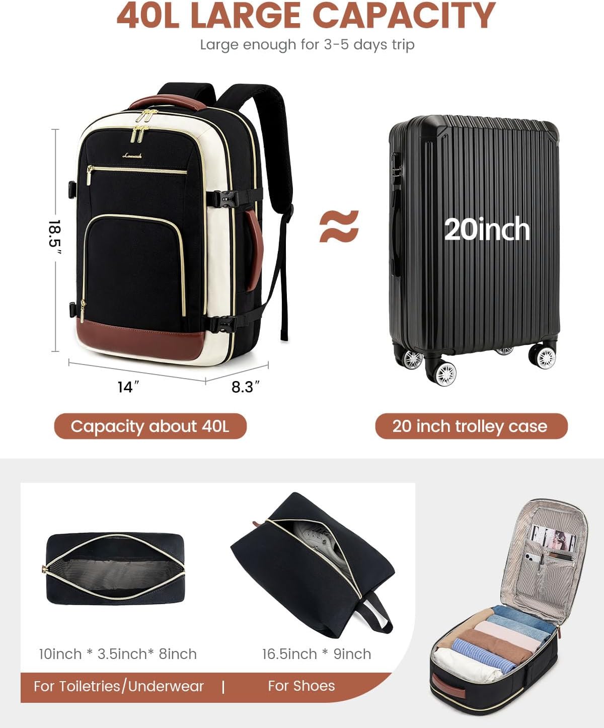 50L Rolling Backpack with Wheels, 18 Inch Carry On Luggage for Women, Water Resistant Wheeled Travel Backpack, Flight Approved Underseat Trolley Bag for Business, Overnight Trips, College