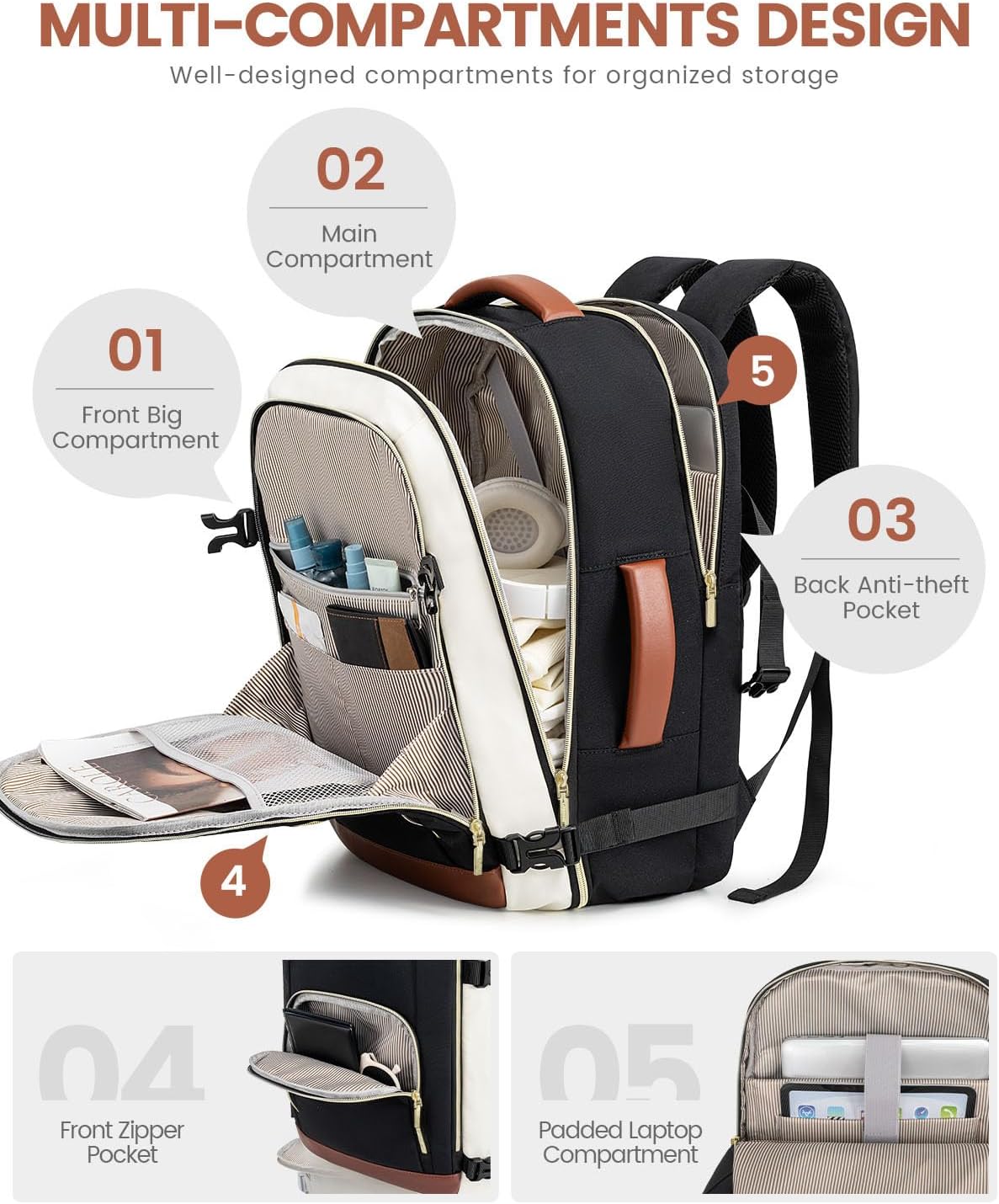 50L Rolling Backpack with Wheels, 18 Inch Carry On Luggage for Women, Water Resistant Wheeled Travel Backpack, Flight Approved Underseat Trolley Bag for Business, Overnight Trips, College