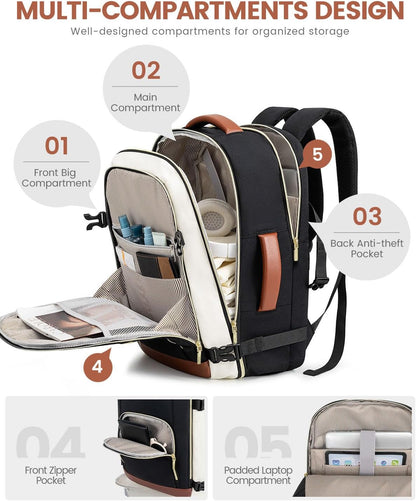 50L Rolling Backpack with Wheels, 18 Inch Carry On Luggage for Women, Water Resistant Wheeled Travel Backpack, Flight Approved Underseat Trolley Bag for Business, Overnight Trips, College