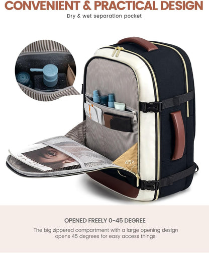 50L Rolling Backpack with Wheels, 18 Inch Carry On Luggage for Women, Water Resistant Wheeled Travel Backpack, Flight Approved Underseat Trolley Bag for Business, Overnight Trips, College