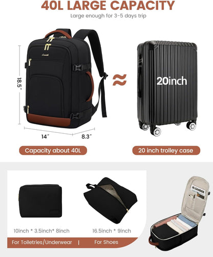 50L Rolling Backpack with Wheels, 18 Inch Carry On Luggage for Women, Water Resistant Wheeled Travel Backpack, Flight Approved Underseat Trolley Bag for Business, Overnight Trips, College