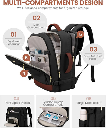 50L Rolling Backpack with Wheels, 18 Inch Carry On Luggage for Women, Water Resistant Wheeled Travel Backpack, Flight Approved Underseat Trolley Bag for Business, Overnight Trips, College