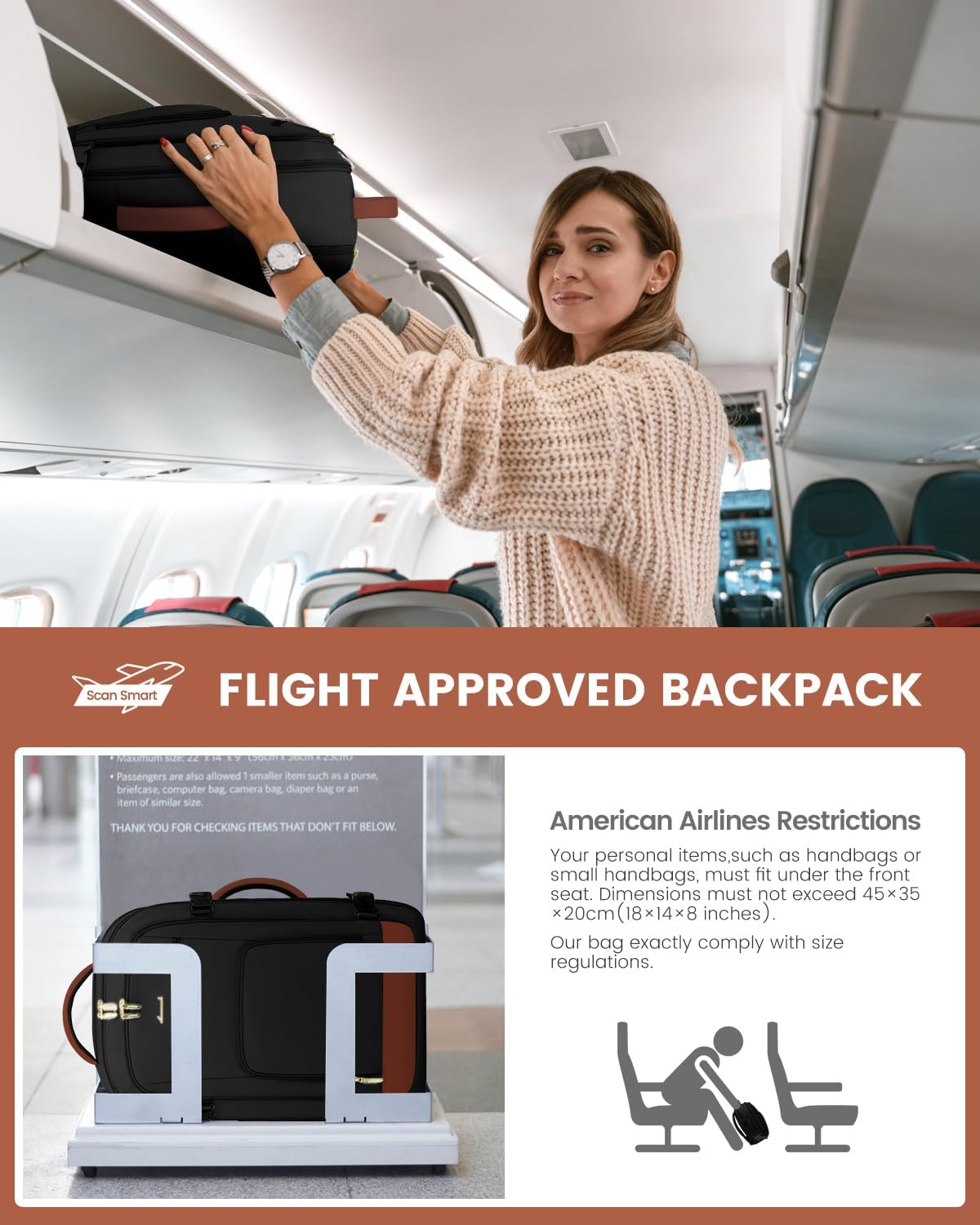 50L Rolling Backpack with Wheels, 18 Inch Carry On Luggage for Women, Water Resistant Wheeled Travel Backpack, Flight Approved Underseat Trolley Bag for Business, Overnight Trips, College