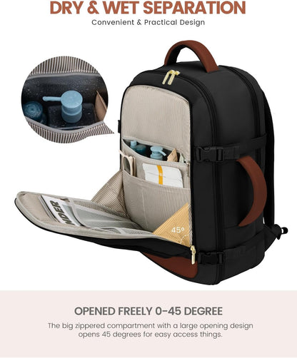 50L Rolling Backpack with Wheels, 18 Inch Carry On Luggage for Women, Water Resistant Wheeled Travel Backpack, Flight Approved Underseat Trolley Bag for Business, Overnight Trips, College