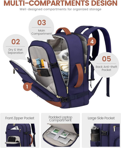 50L Rolling Backpack with Wheels, 18 Inch Carry On Luggage for Women, Water Resistant Wheeled Travel Backpack, Flight Approved Underseat Trolley Bag for Business, Overnight Trips, College