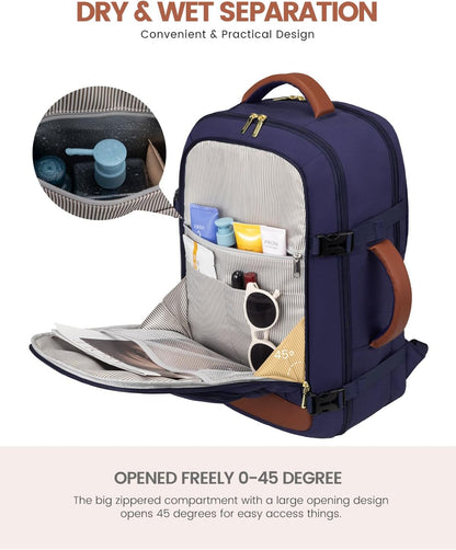 50L Rolling Backpack with Wheels, 18 Inch Carry On Luggage for Women, Water Resistant Wheeled Travel Backpack, Flight Approved Underseat Trolley Bag for Business, Overnight Trips, College