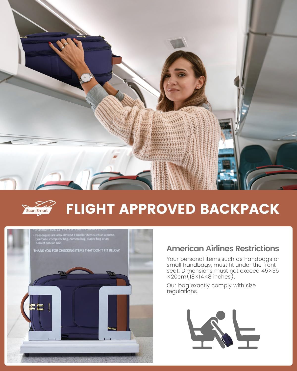 50L Rolling Backpack with Wheels, 18 Inch Carry On Luggage for Women, Water Resistant Wheeled Travel Backpack, Flight Approved Underseat Trolley Bag for Business, Overnight Trips, College