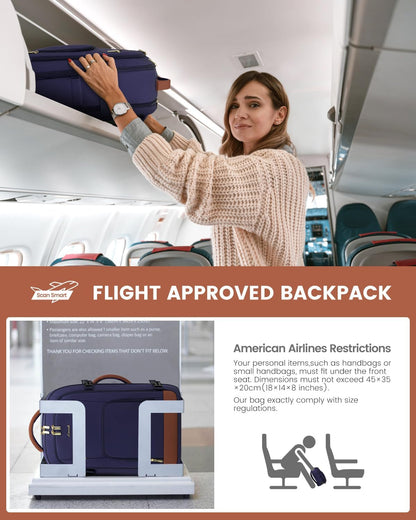 50L Rolling Backpack with Wheels, 18 Inch Carry On Luggage for Women, Water Resistant Wheeled Travel Backpack, Flight Approved Underseat Trolley Bag for Business, Overnight Trips, College