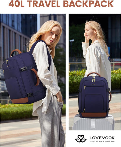 50L Rolling Backpack with Wheels, 18 Inch Carry On Luggage for Women, Water Resistant Wheeled Travel Backpack, Flight Approved Underseat Trolley Bag for Business, Overnight Trips, College