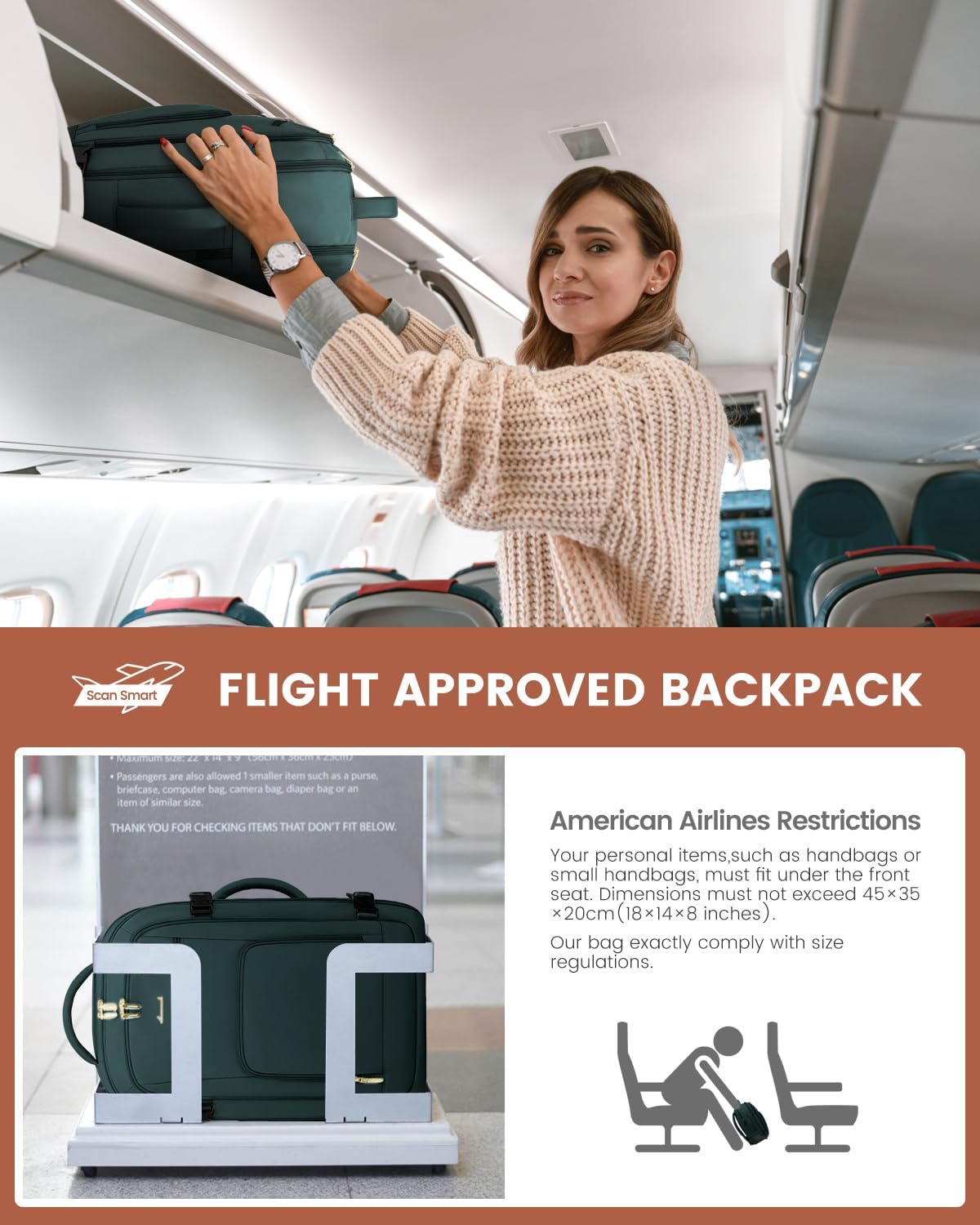 50L Rolling Backpack with Wheels, 18 Inch Carry On Luggage for Women, Water Resistant Wheeled Travel Backpack, Flight Approved Underseat Trolley Bag for Business, Overnight Trips, College