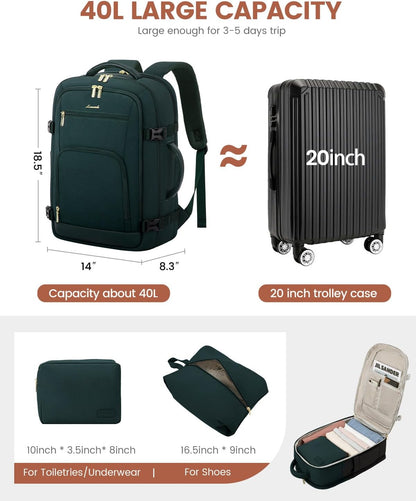 50L Rolling Backpack with Wheels, 18 Inch Carry On Luggage for Women, Water Resistant Wheeled Travel Backpack, Flight Approved Underseat Trolley Bag for Business, Overnight Trips, College